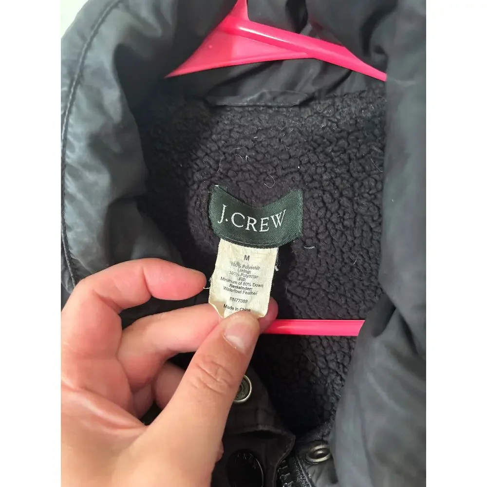 J.Crew Down Puffer Vest Women’s Medium Charcoal Gray Sherpa Lined